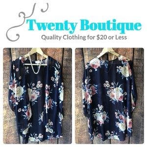 Navy Floral Sheer Kimono